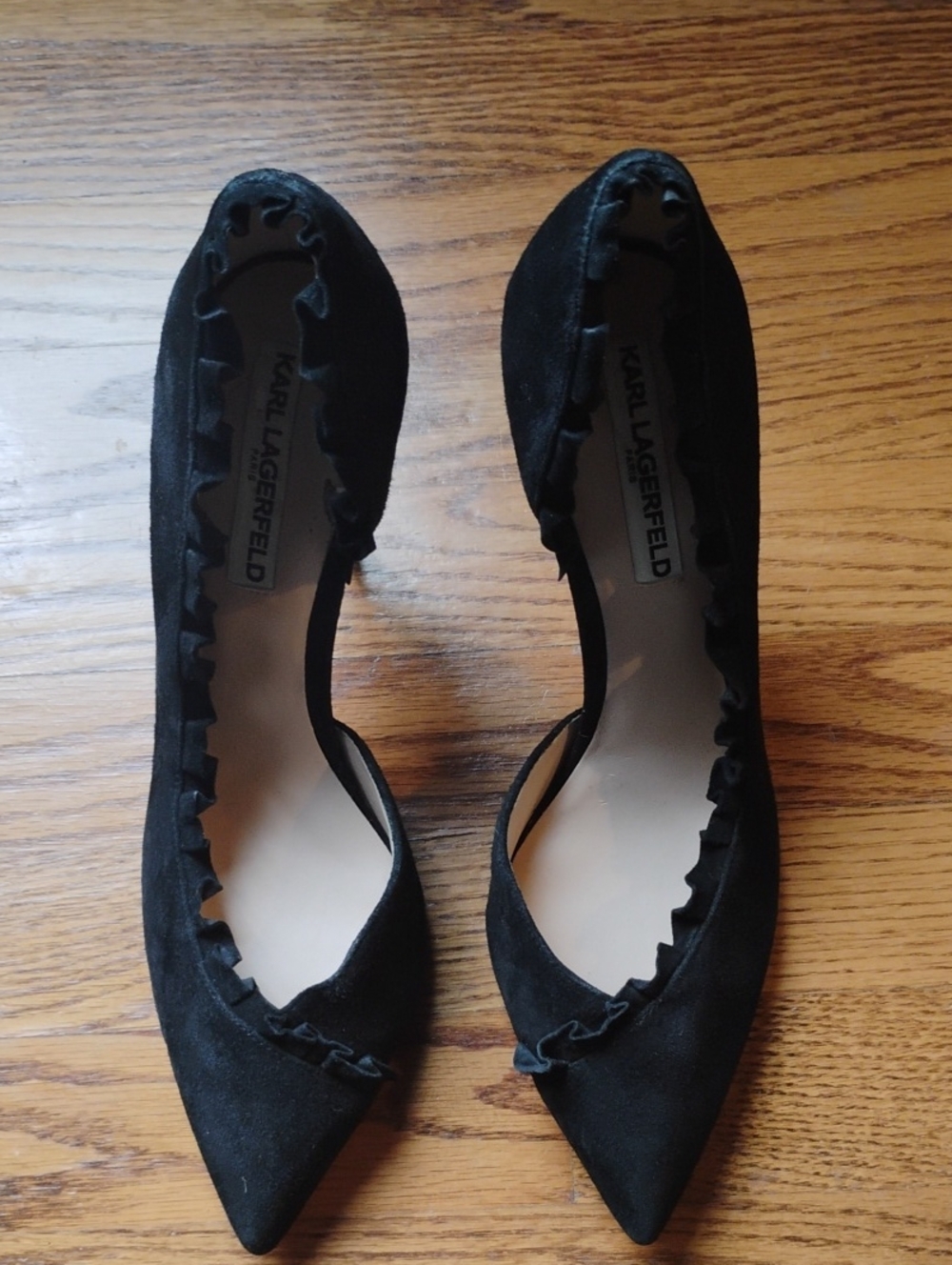 Karl Lagerfeld Black Pointed Ruffle D'Orsay Heels